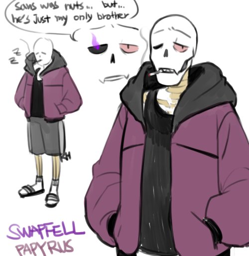 Swapfell is an AU based on Underswap in which the characters are darker and edgier. Just like Canon Underfell, this AU is more goofy than serious. Its Sans is called Blackberry and its Papyrus is called Cash