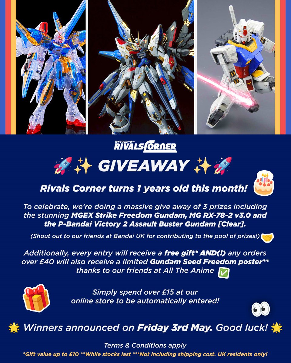 We're turning 1 this month! (How time flies 🫣)

But we're also doing a massive giveaway to celebrate (and free gifts! Who doesn't like free eh? 👀)

Check out the image below to find out how to enter 😎✅

Keep building Rivals! 🔧✌️
