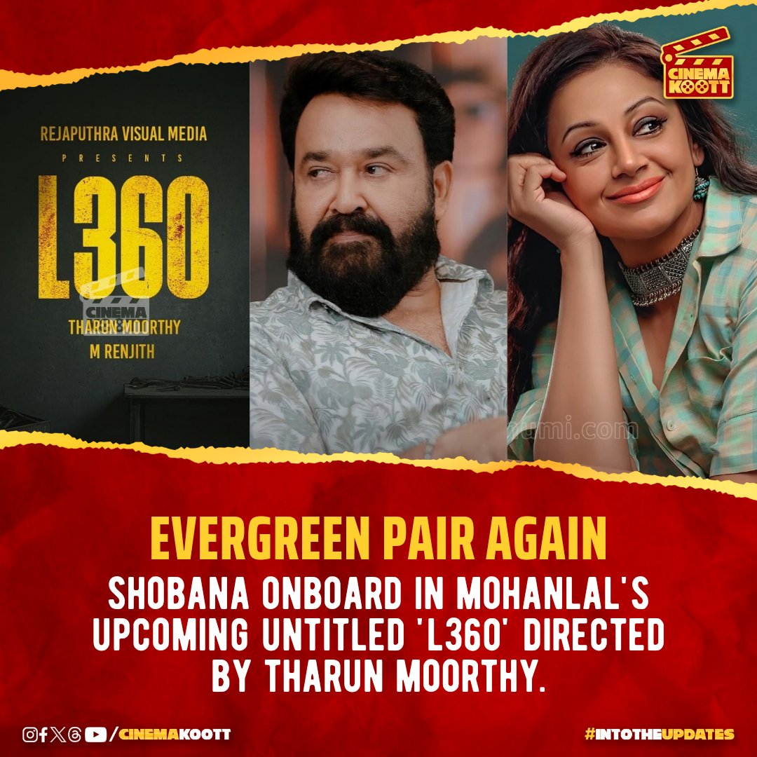 The evergreen @Mohanlal-#Shobana combo is set to re-unite in #L360 directed by Tharun Moorthy 🤩🥰

Shoot starts from April 22 🎬

Aiming for Onam2024 Release ❤️

#Lalettan #Mohanlal #Barroz #Empuraan #L2E