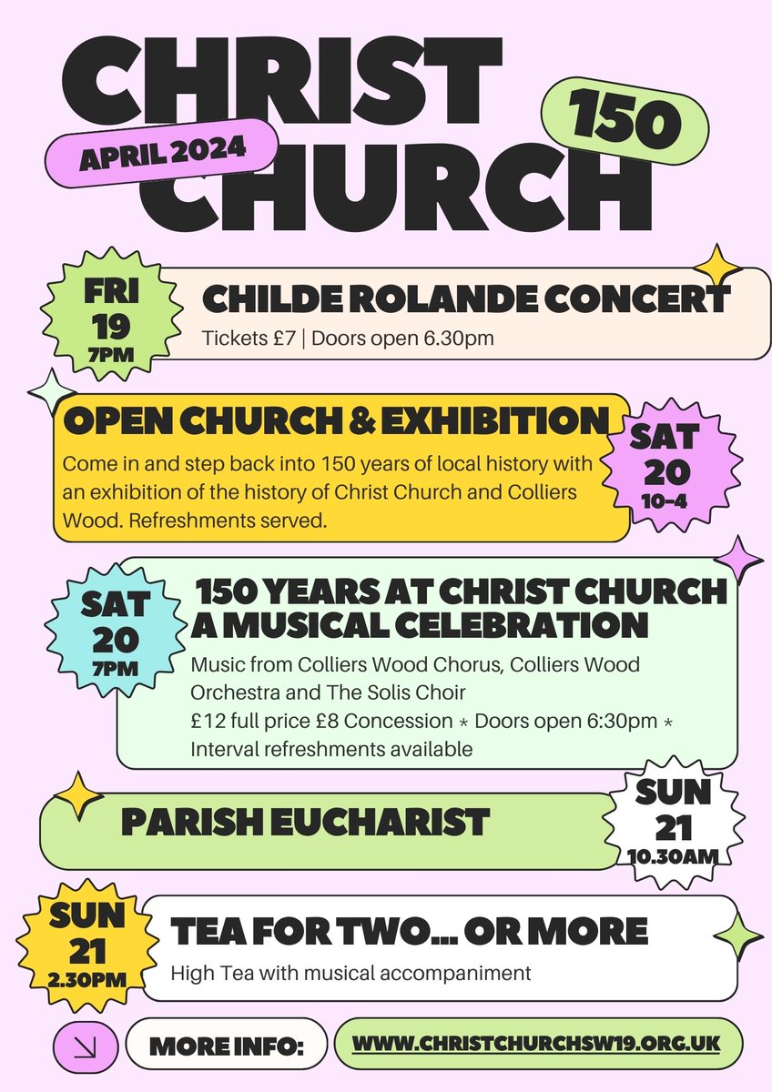 Looking forward to a weekend working at all the events <a href="/ChristChSw19/">Christ Church SW19</a> celebrating 159 years

Lots gor everyone, come on over