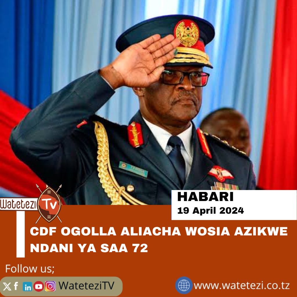 Aliyekuwa Mkuu wa Majeshi ya Ulinzi nchini Kenya (CDF) Jenerali Francis Ogolla ameripotiwa kuwa aliacha Wosia kuwa baada ya kifo chake azikwe ndani ya saa 72. Kwa mujibu wa taarifa iliyotolewa na familia yake kiongozi huyo atazikwa huko Alego Usonga, Kaunti ya Siaya siku ya