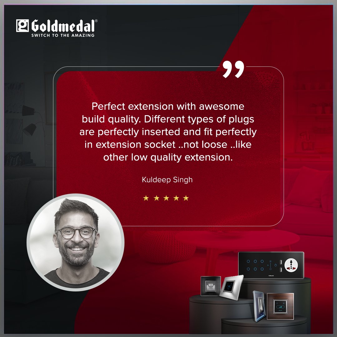 Plug in, power up, and feel the quality with Goldmedal!
Here’s your cue to switch to the amazing!

#Goldmedal #GoldmedalIndia #ContestAlert #GoldmedalElectricals #SwitchToTheAmazing #Testimonial #HappyCustomers #ThandRakhYaar