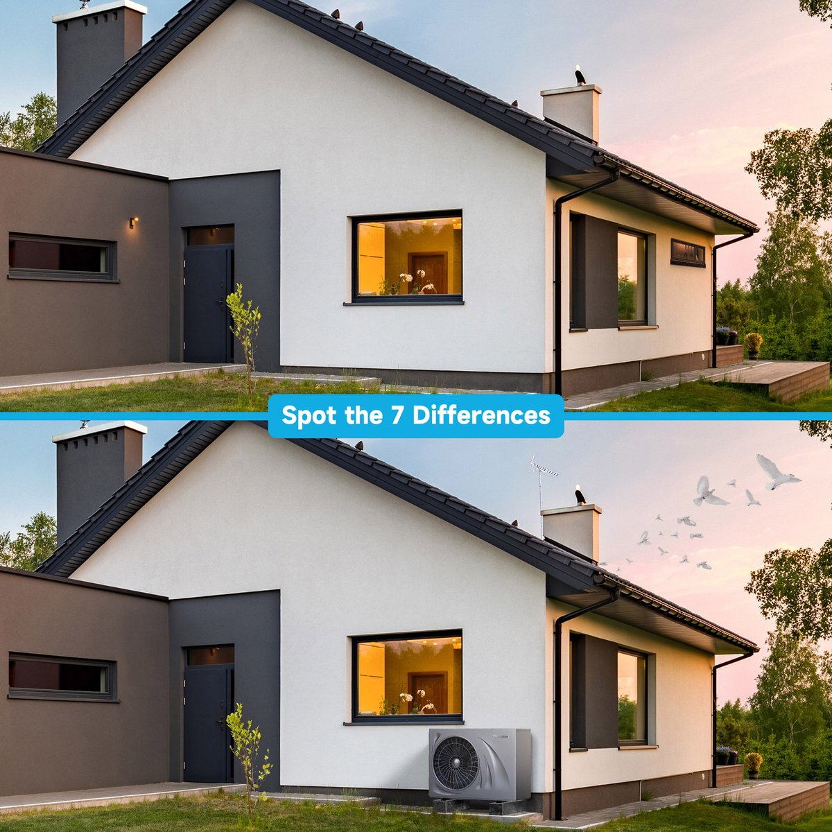 Check it out! 🕵️‍♀️

🔍Spot the Differences in SPRSUN's Greenergy Series air source heat pump poster. 
There are 7 differences in total, have you found them all? 🎮😜

Difficulty level: ⭐️⭐️⭐️⭐️
More about this air source heat pump info. 👉goo.su/g0izXh

#SPRSUN