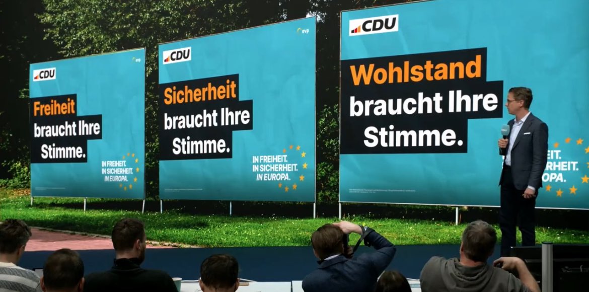 Die CDU plakatiert viele einzelne Wörter, aber nirgendwo ist die Kommissionspräsidentin. Will Merz Sie verstecken? Will man auf Distanz zur eigenen Kandidatin? #WoIstUschi