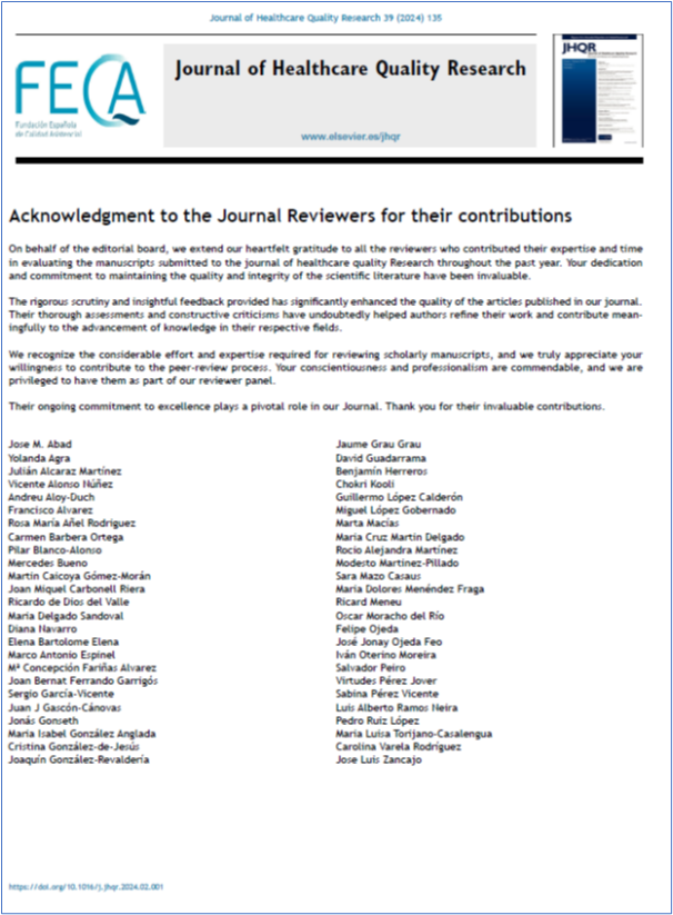 JHealthQualityR's tweet image. 📰 Acknowledgment to the Journal Reviewers for their contributions
📰 Agradecimiento a los revisores de la revista por su contribución
✏️Consejo Editorial del @JHealthQualityR #RevistaSECA #JHQR
👉 bit.ly/3uWQBlx
✅ #Acknowledgment #Agradecimiento