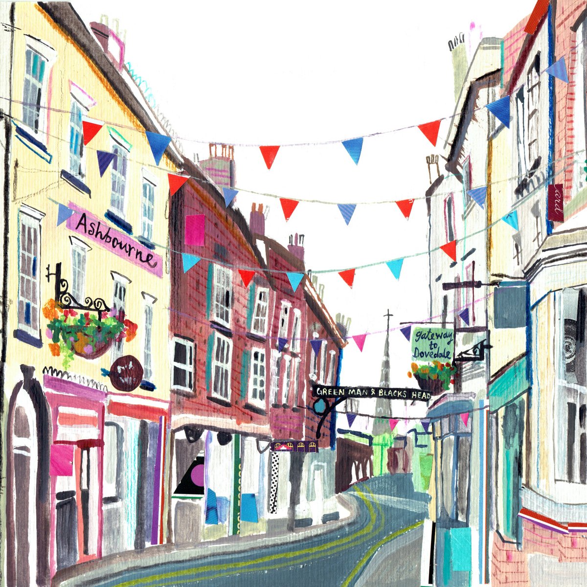 New 'Ashbourne' by Liz ❤️ A Derbyshire market town well known for it's quirky winding cobbled streets....prints, cards, coasters & more heading off to a new stockist very soon! #ashbourne #art #derbyshire #Illustrator #peakdistrict #derbyshireart #artist #designer #SmallBusiness