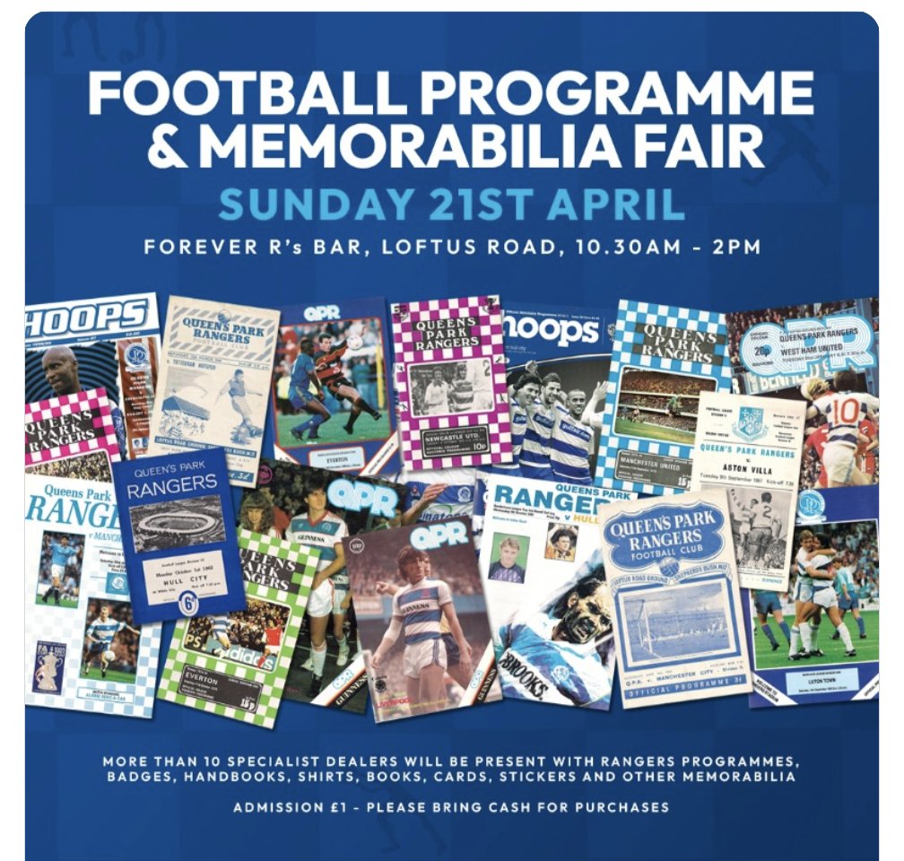 Really looking forward to going along to this QPR programme & memorabilia fair on Sunday. I'll be taking a few of my books and QPR kit prints to sell as well! If you're going, come and say hello! #qpr