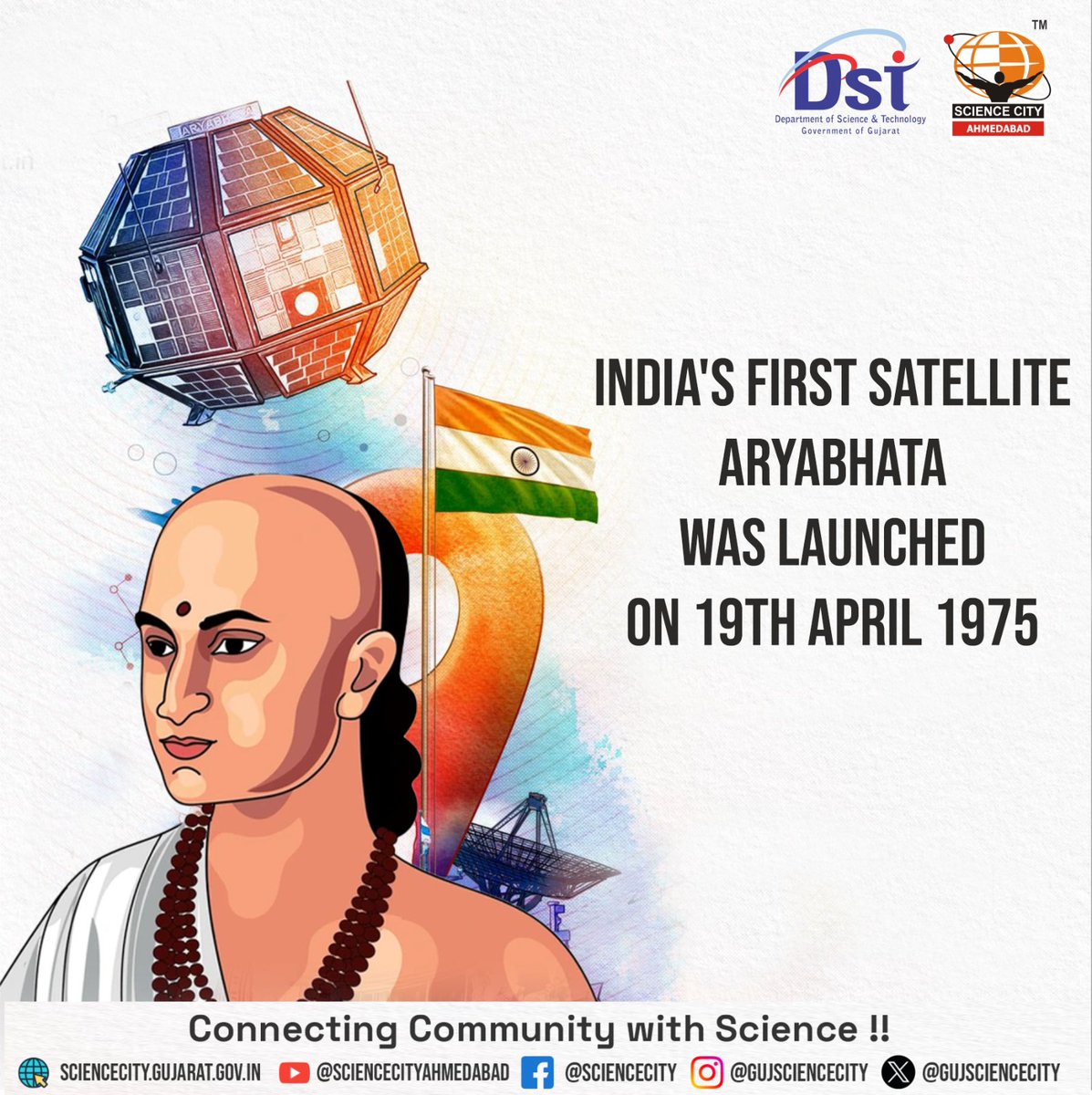 Aryabhata, the satellite bearing the name of the visionary mathematician of ancient India, epitomizes humanity's boundless curiosity and tireless exploration of the cosmos. It was launched on 19 April in the year 1975. #Aryabhata #chalosciencecity @indiadst @dstgujarat @jbvadar