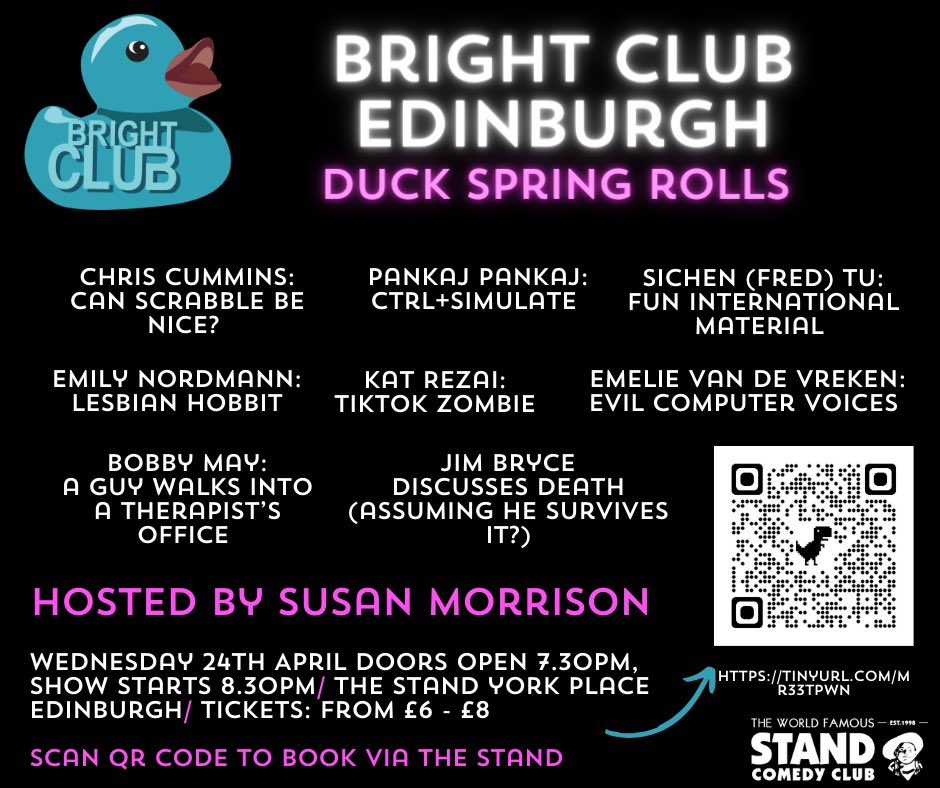 Here’s the line-up for Wednesday 24th April. A mix of new faces, returning faces - and featuring yours truly! Go get your tickets! ❤️😁🥳