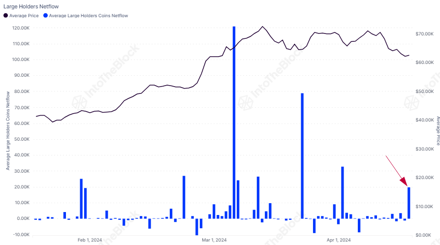 在周四 BTC 价格下跌的情况下，鲸鱼吞噬了价值 1,235,000,000 美元的比特币：IntoTheBlock插图