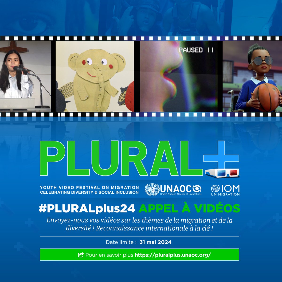 Avez-vous moins de 25 ans ? Avez-vous des courts métrages originaux et créatifs 📽️ explorant les thèmes de la #migration, de la #diversité, de l'inclusion sociale et d'autres problèmes mondiaux ? 📢 Participez maintenant au Festival Vidéo Jeunesse @Pluralplus ! Soumettez