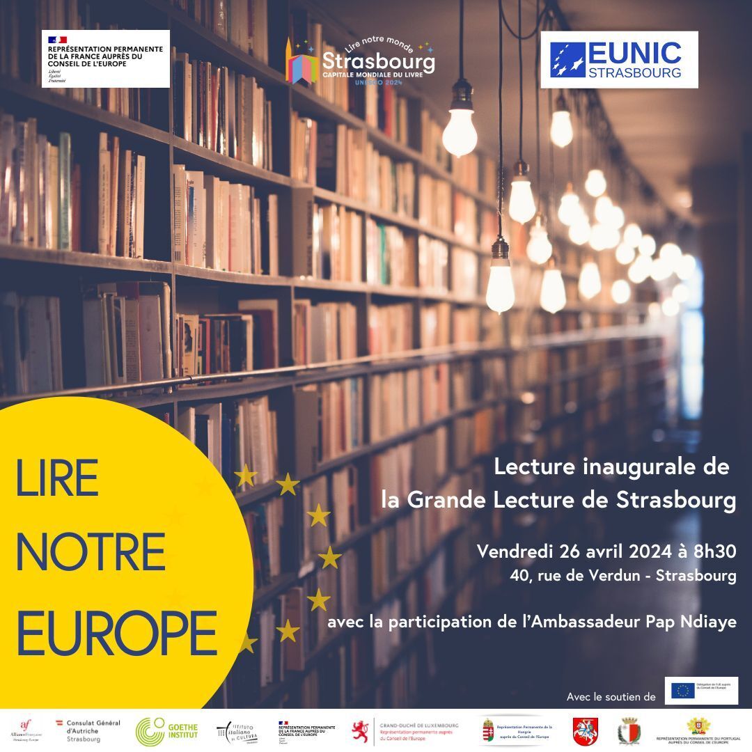 #GrandeLecture |🚨J-7🚨avant la lecture inaugurale 📚 organisée à la @RepFranceCdE avec l'amb @PapNdiaye !

📅 26 avril, 8h30
📍40 Rue de Verdun, #Strasbourg
⚠Entrée libre 𝗱𝗮𝗻𝘀 𝗹𝗮 𝗹𝗶𝗺𝗶𝘁𝗲 𝗱𝗲𝘀 𝗽𝗹𝗮𝗰𝗲𝘀 𝗱𝗶𝘀𝗽𝗼𝗻𝗶𝗯𝗹𝗲𝘀
ℹ t.ly/HaxIz

#EUNIC
