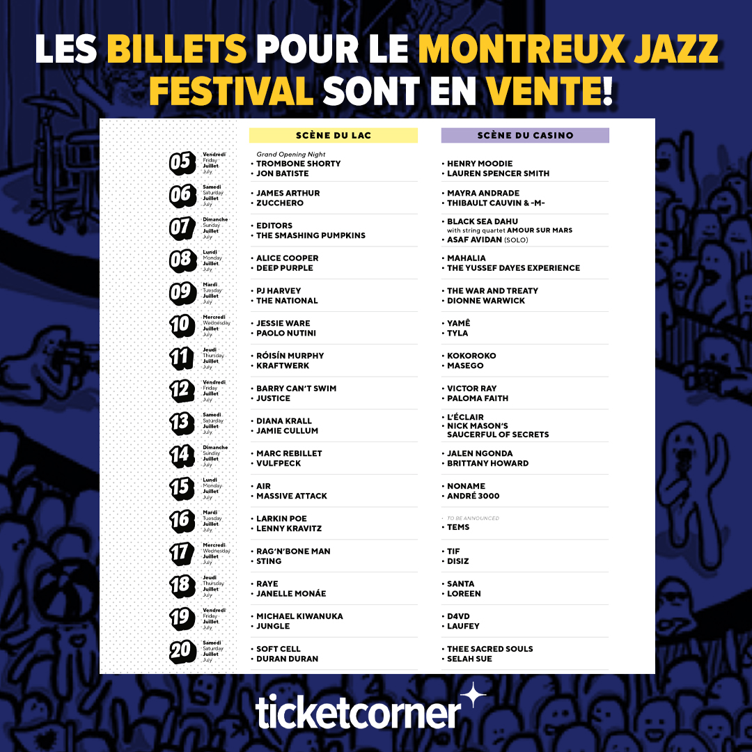 Les 🎫 pour la 58e édition du @MontreuxJazz c'est à midi pile 🕛 et c'est ici que ça se passe: brnw.ch/mjf20240419 #Ticketcorner #MJF24 #MontreuxJazz