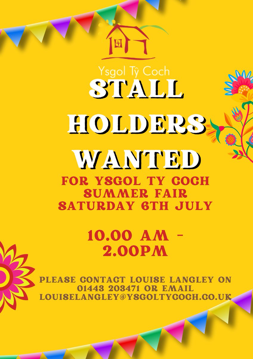 FriendsofTyCoch's tweet image. Stall holders wanted for our summer fair 🌞. If you are interested please contact Louise.📷 LL/LW
