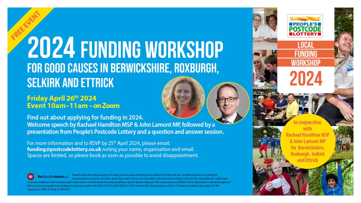 The @postcodelottery have helped a number of organisations in the Scottish Borders such as Eyemouth Scout Group and Lauder Community and Leisure Centre. If you want to find out how you can apply for funding, you can attend a workshop hosted by @Rachael2Win and I next week👇