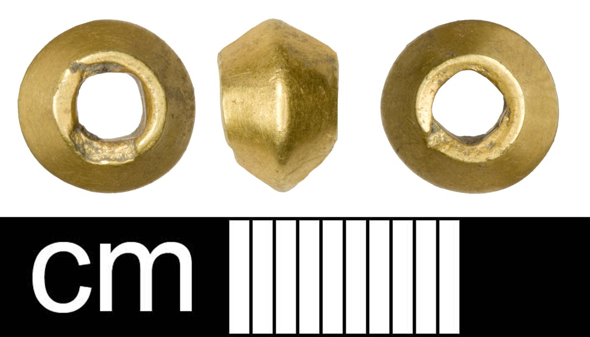 In the Bronze Age there's a period were suddenly lots of metal ornaments, like this gold bead, are found in the ground called the Ornament Horizon. It's an odd phenomenon well worth reading about! #FindsFriday