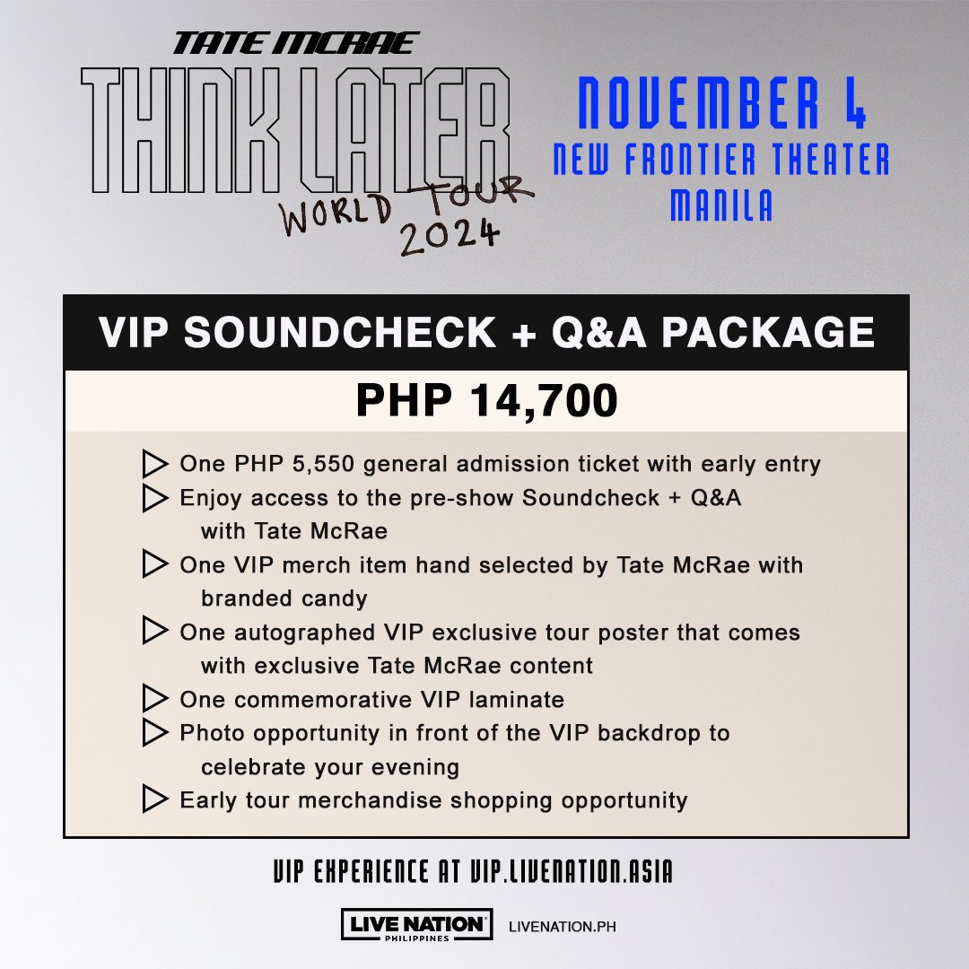 wts lfb ph tpa ticket

📢Ticketing assistance / pasabuy / pasabay / pabili for Tate McRae: THINK LATER TOUR Manila will open tomorrow (12 NN)
 
✅Check # on bio for feedback

💌Kindly DM if interested
#TateMcRaeInManila #TateMcRae #ThinkLaterWorldTour #TaterTots!
#THINKLATERTour