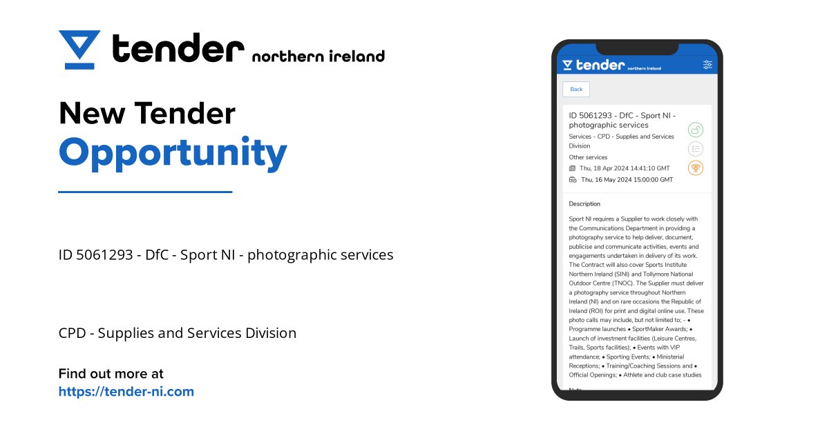 tendernicom's tweet photo. CPD - Supplies and Services Division has a New Tender Opportunity in #NorthernIreland. Find out more at https://t.co/WnePRYEOu0 https://t.co/8MsLRIJCCX