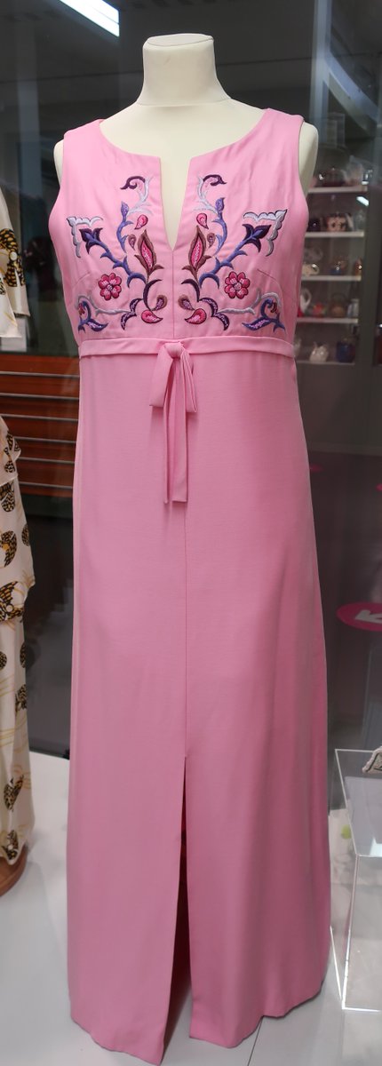 We have a large collection of costume worn or made in the district. This beautiful pink late 1960s evening dress, by Frank Usher is currently on display. The Frank Usher brand created stylish designs that were ready to wear and affordable. #FrankUsher #fashion #1960s