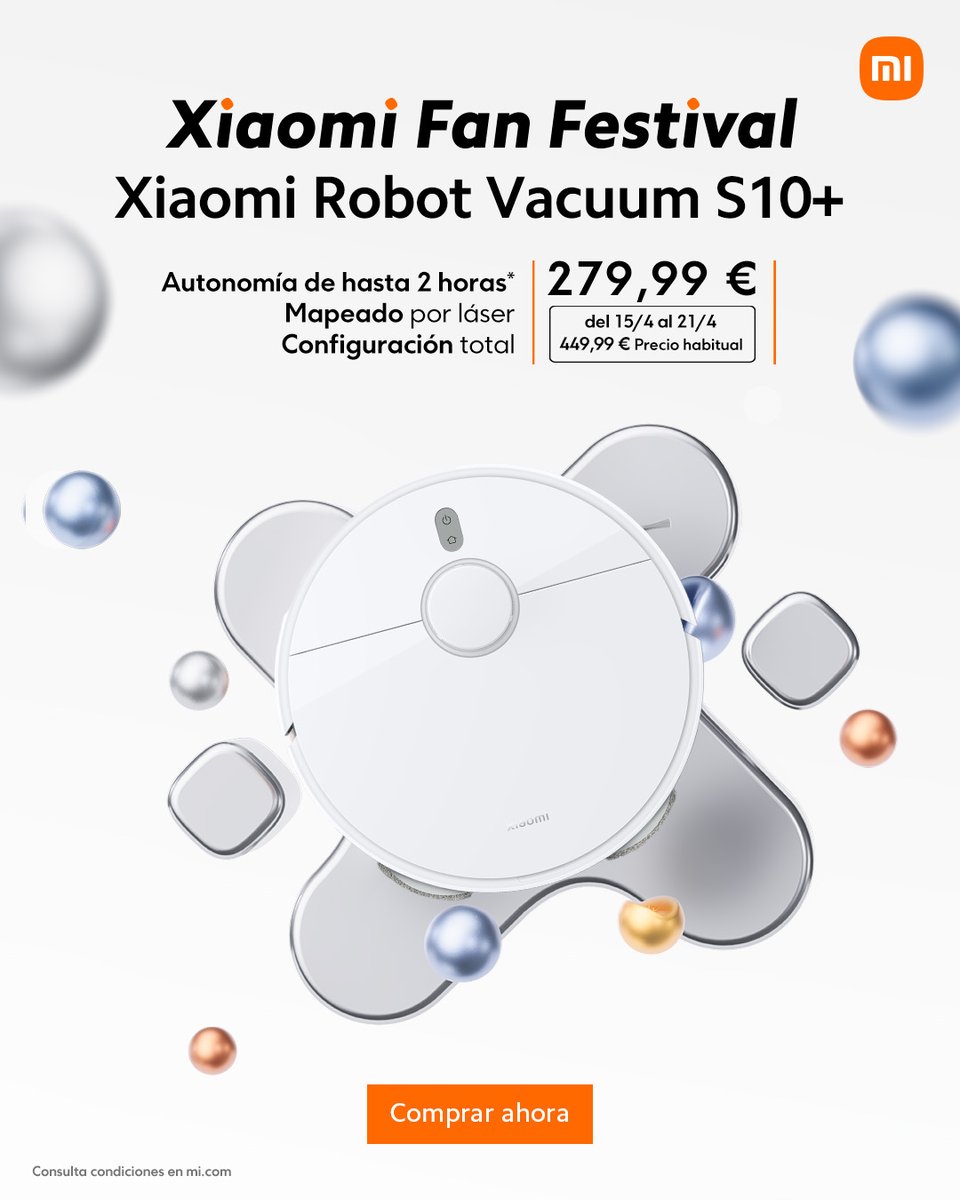 Olvídate del polvo y disfruta de una limpieza totalmente automatizada y con navegación laser con #XiaomiRobotVacuumS10Plus. ¿Te lo vas a perder? Consigue más información sobre #XiaomiFanFestival2024 aquí: bit.ly/4ctwJHx