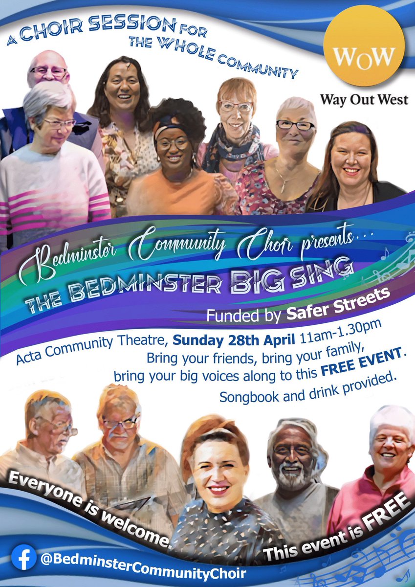 On the 28th April Bedminster Community Choir invite you to acta Centre for the Big Sing - a free choir session for the whole community. 11am - 1.30pm, songbook and soft drinks are provided. FB event here: buff.ly/3U75REK