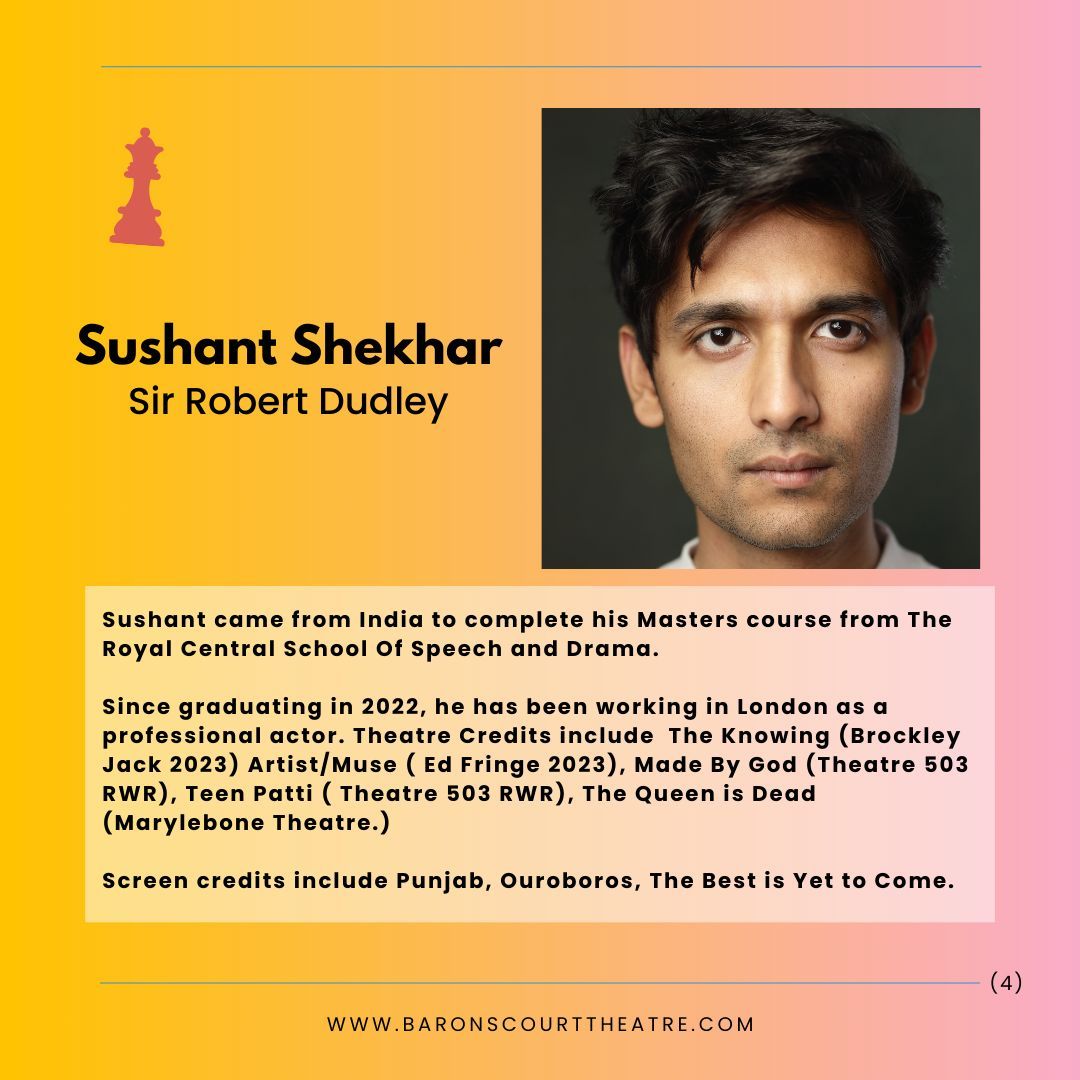 BaronsCourt_W14's tweet photo. Sushant Shekhar joins the cast of Three Queens in the role of Sir Robert Dudley. 

We're excited to have Sushant as part of the company.

Come see what part he plays in the palace intrigue from Tuesday!

🎟️ https://t.co/fjPi0l5ymz https://t.co/FUy3U3nesG