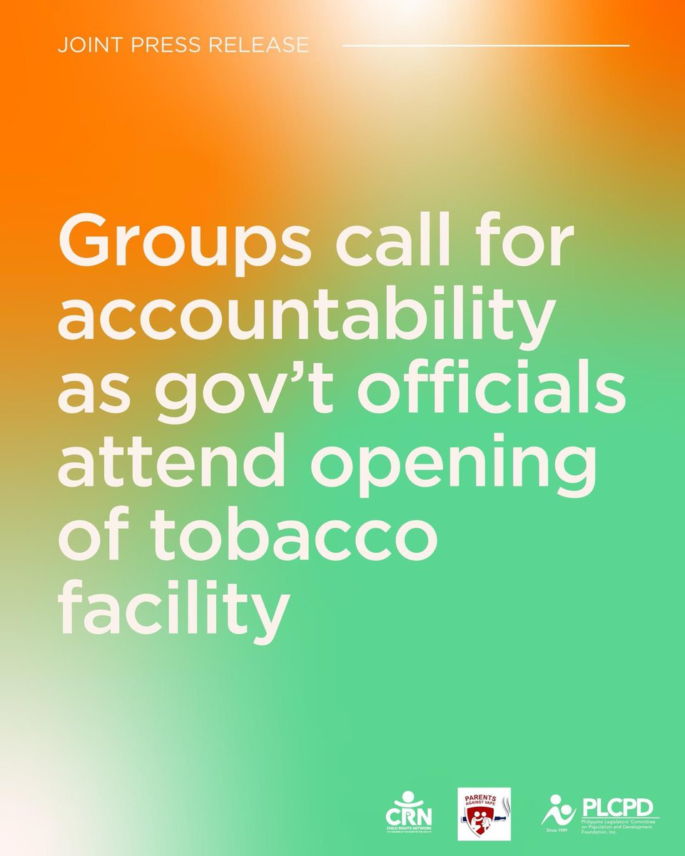 Read our joint statement with @PAVPhilippines and @PLCPD1989 on the attendance of government personalities at the inauguration of a vape manufacturing facility in Tanauan, Batangas. 

facebook.com/photo?fbid=840…

#TobaccoFreeGeneration