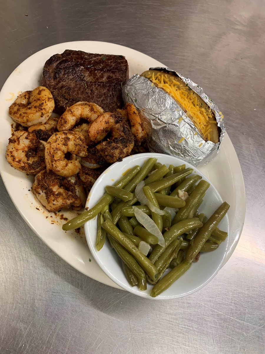 Surf & Turf Friday Special! 🍤🥩 

8 oz sirloin or 14 oz ribeye + 12 shrimp (fried, grilled, or blackened) + potato & veggie = the perfect meal to kick off the weekend! 

#SurfandTurf #FridaySpecial #Mel'sRiverPub&liqourstore