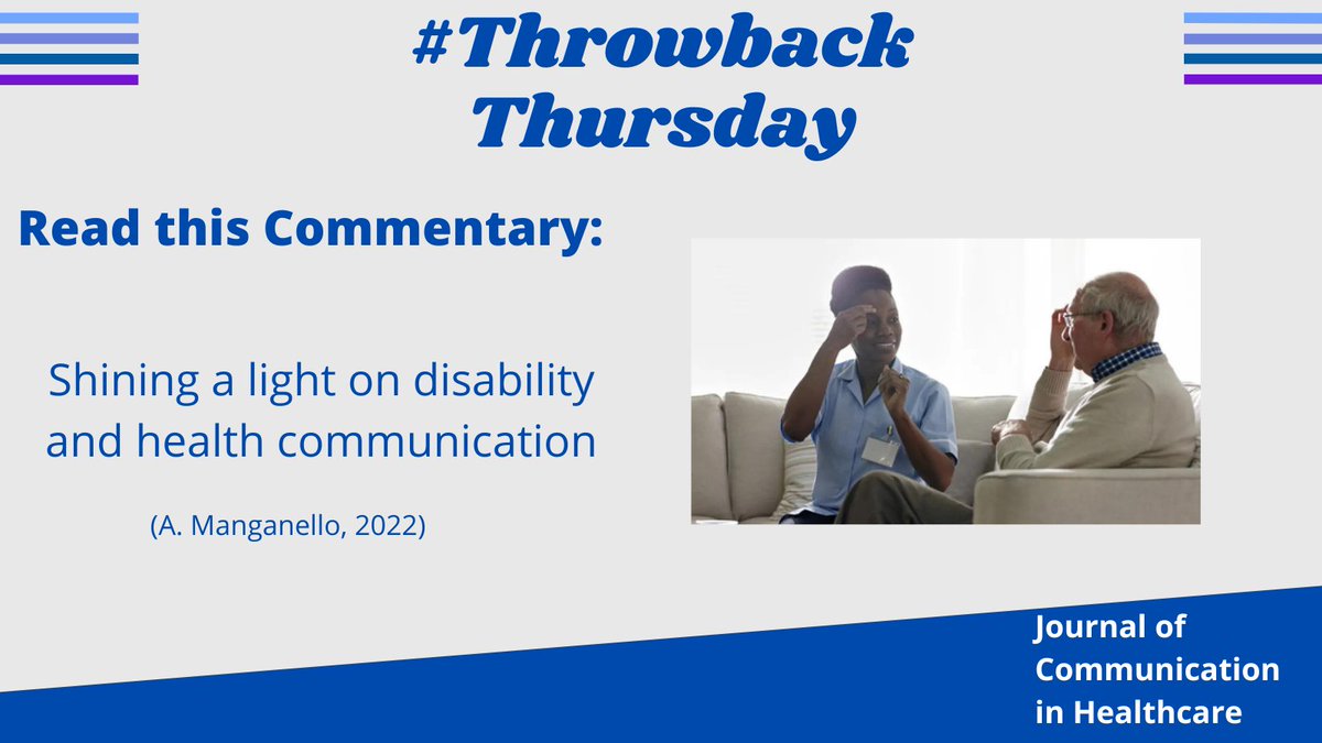 For #ThrowbackThursday, we are featuring a @JCIHonline commentary from our article collection on Shining a light on disability and health communication Read more: tandfonline.com/doi/full/10.10… #healthcommunication #disability