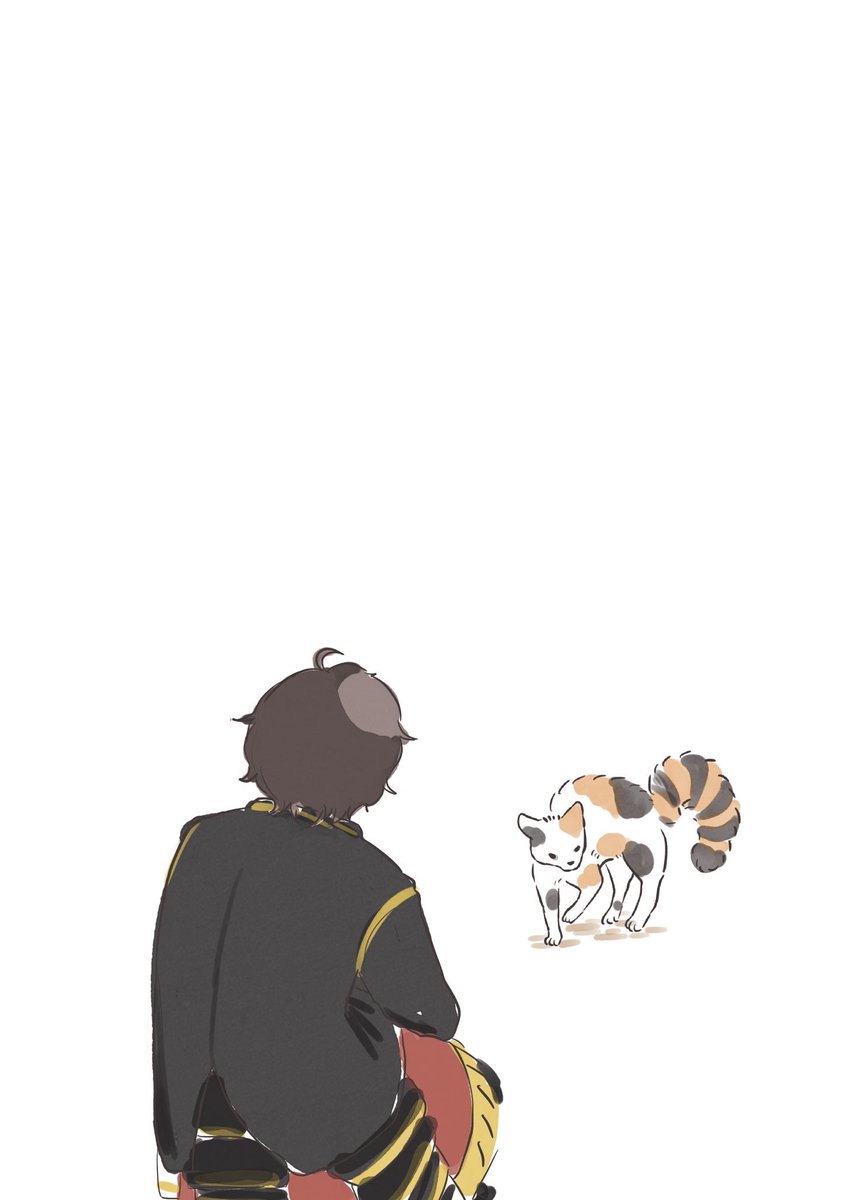 #軽い気持ちで描いたら思った以上に反響があった絵
いつもご飯あげてる猫に威嚇される大倶利伽羅 