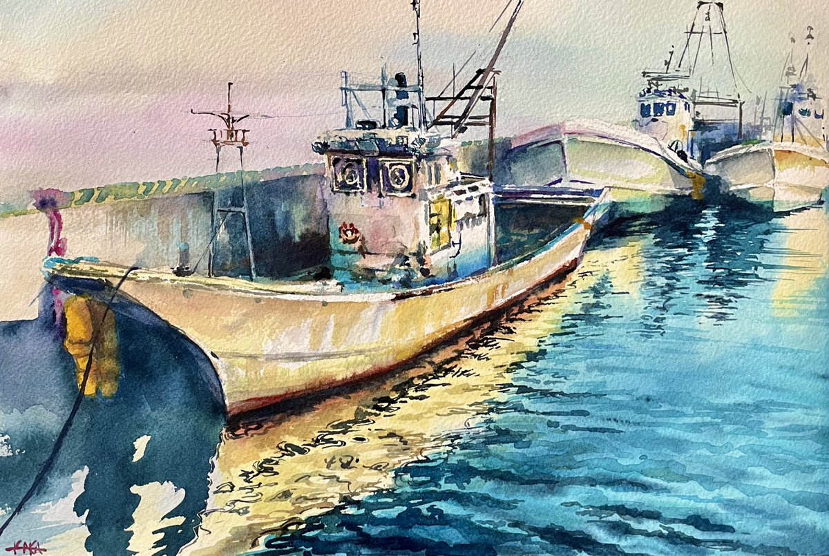絵画　港　船　海 水彩画スケッチ紀行-船のある風景-安田泰幸