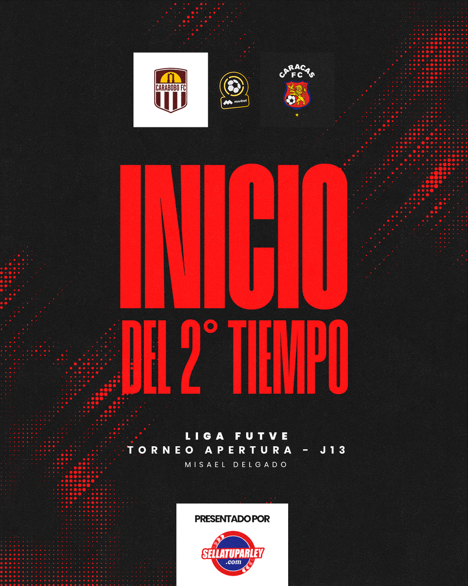 #LigaFUTVEMovilnet | TA | J13 | @Carabobo_FC 0-0 @Caracas_FC | 46' | ¡Arranca el complemento en Valencia! ¡Deja la vida mi Rojo! 🔴 📻 bit.ly/3UpJvzy 📺 bit.ly/47gk1bC #SomosCaracas #DaleRo