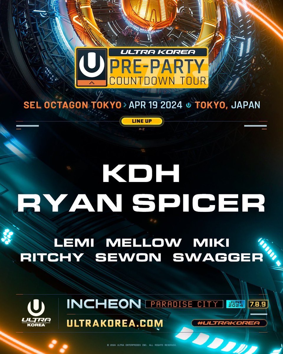 SELOCTAGONTOKYO's tweet photo. ＼フォロー＆リツイートで応募✨／

★ULTRA KOREAご招待プレゼントキャンペーン★
4/19（金）にOCTAGONで開催される"ULTRA KOREA PRE-PARTY COUNTDOWN TOUR"を記念して2名10組（合計20名様）を、今年の6月7日から韓国・PARADISE CITYで開催される"ULTRA KOREA"にご招待🎁

エントリー方法は以下になりますので、是非チェックしてエントリーお待ちしています！
[1]@SELOCTAGONTOKYOをフォロー
[2]この投稿をリツイート
[3]応募完了➡️当選者は後日DMにてお知らせ！

⚠️締切は2024/4/30まで
