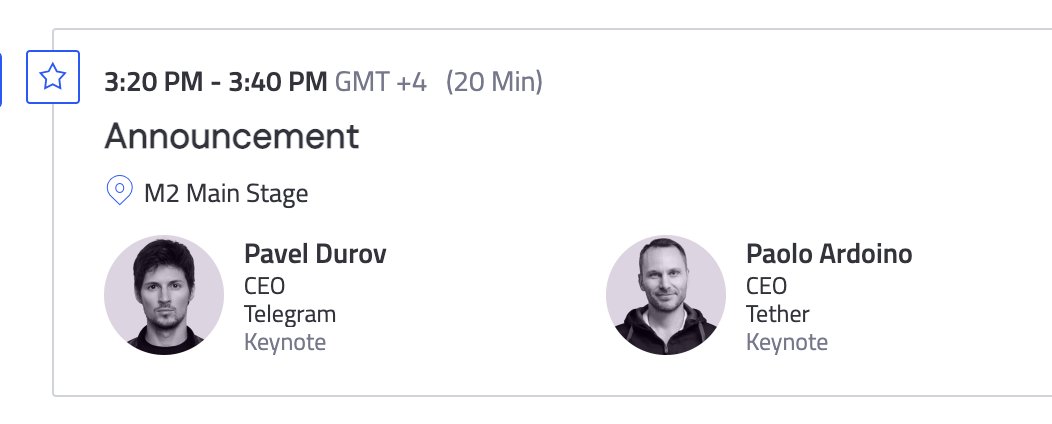 in 1.5 hours, theres an annoucement at @token2049 #Dubai with CEO of tether ($USDT) and CEO of telegram ($TON). Waiting in excitement and anticipation to hear what it is.