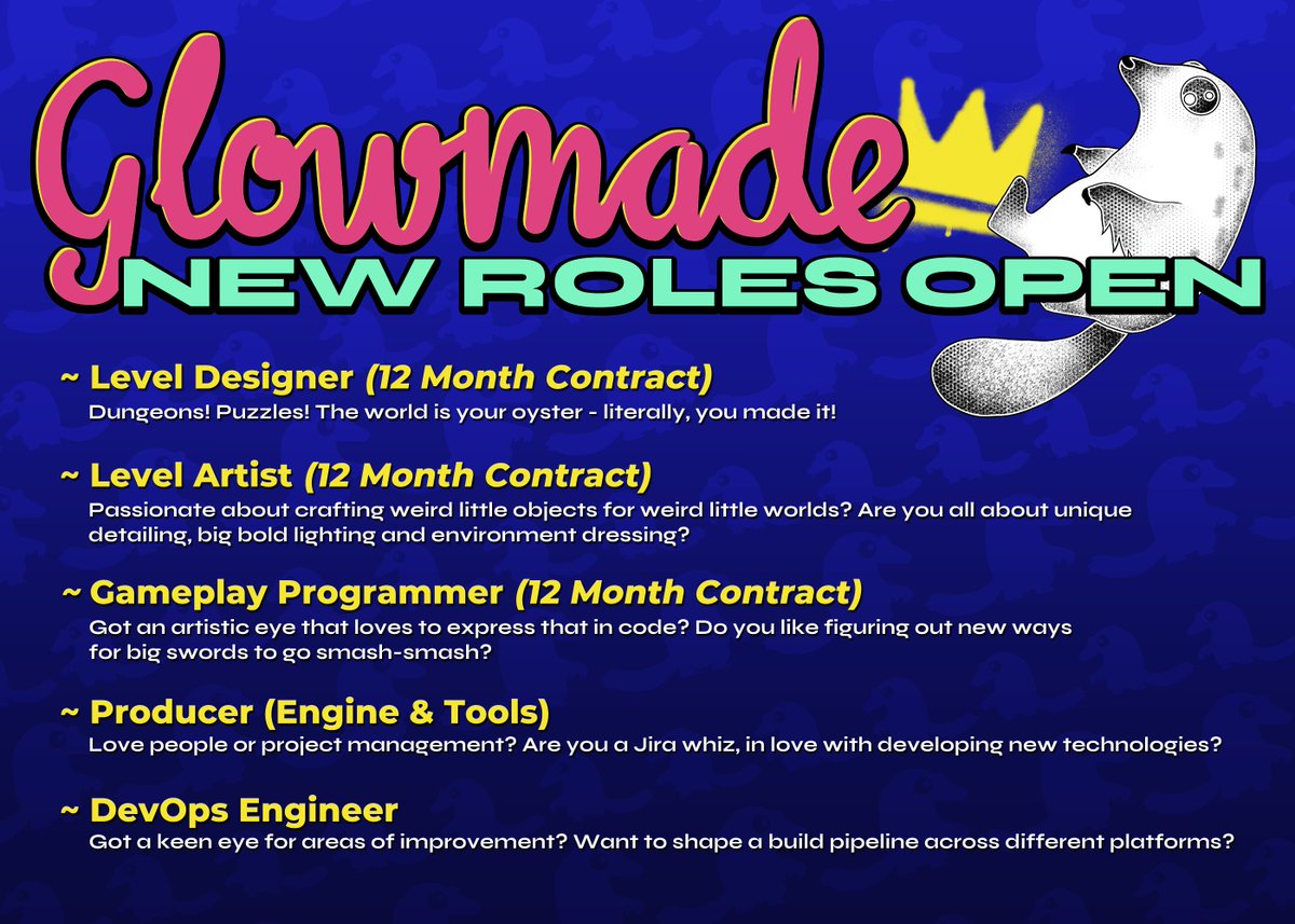 Several new roles are now OPEN to come join the Glowbugs, at an extremely exciting time in both the game and studio's development! We're #hiring for all kinds, and would love to hear from you 🥳❤️🎮 Find out more and APPLY right here: glowmade.com/jobs