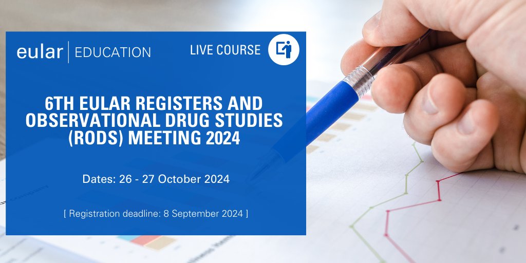 📢Join us for the 6th EULAR Registers and Observational Drug Studies (RODS) Meeting 2024: a tradition of collaboration and innovation! 🔔Deadline: 8 September 2024 📍Amsterdam, Netherlands 📆26 - 27 October 2024 Register here👉pulse.ly/q73slsoehi #eularEDUCATION #EULAR