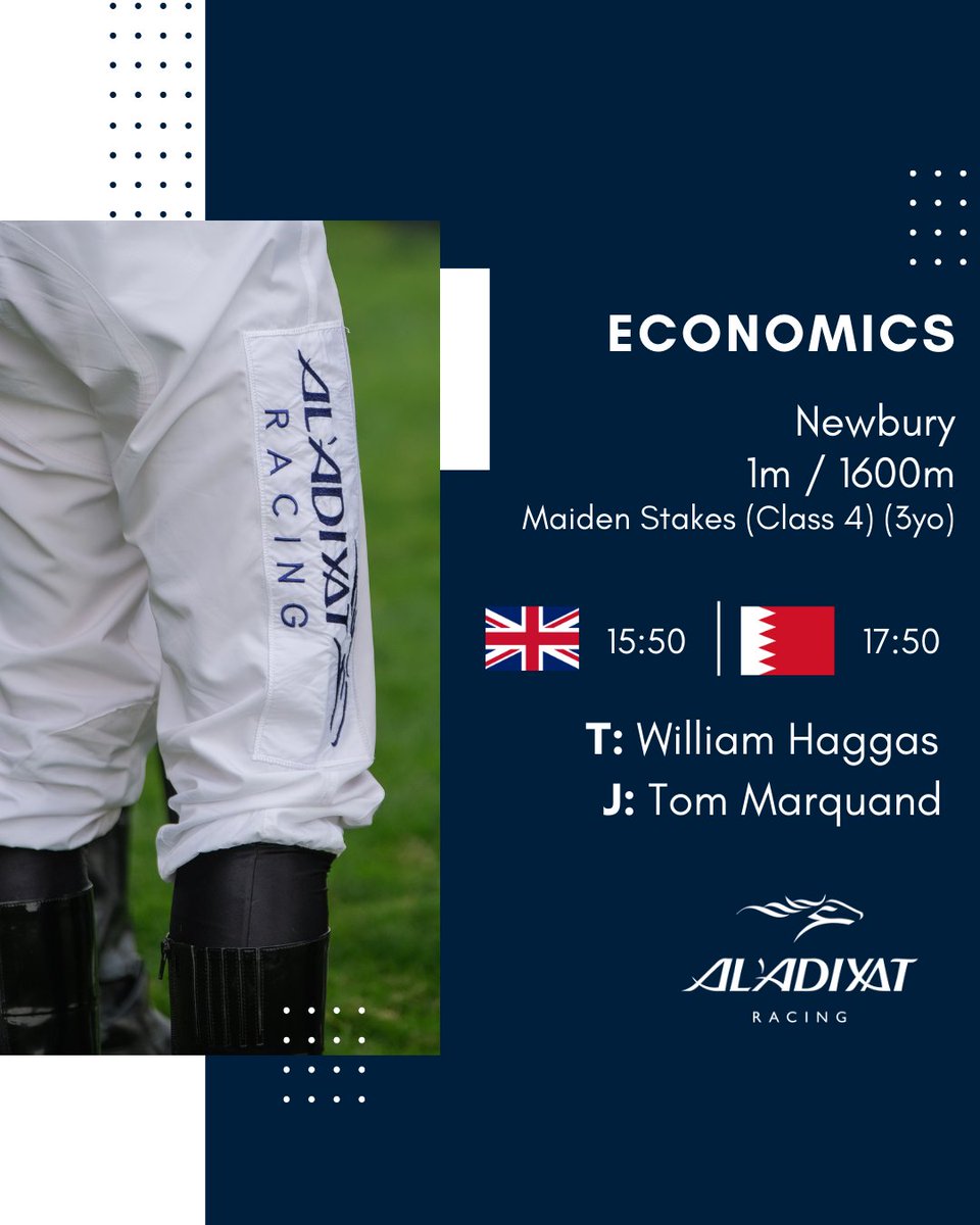 🐴 ECONOMICS - by Night Of Thunder - will make his seasonal reappearance @NewburyRacing today. He steps up from 7f / 1400m to 1m / 1600m & @TomMarquand will take the ride for @WilliamHaggas.