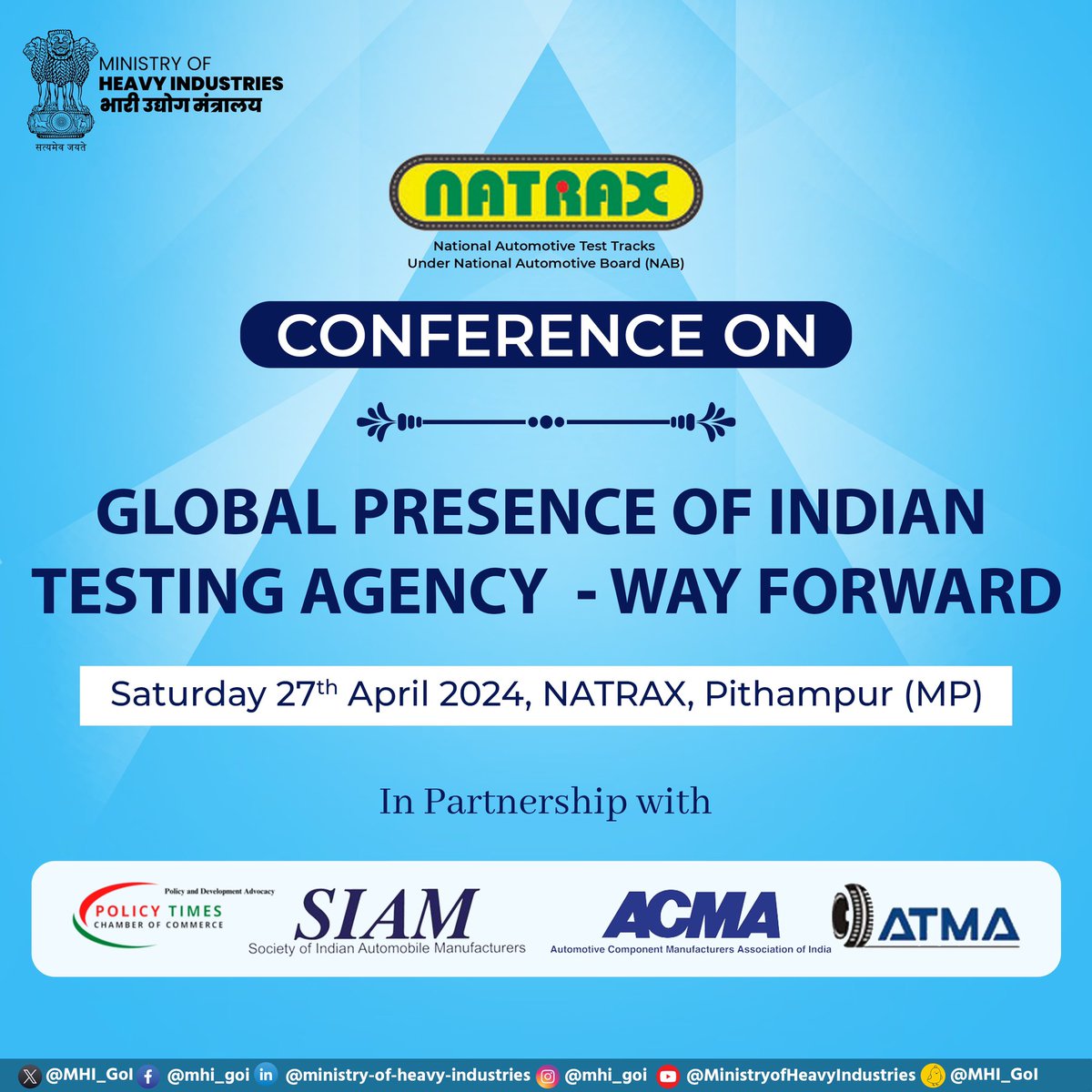 NATRAX, under the aegis of MHI, announces a pioneering conference 'Global Presence of Indian Testing Agency - Way Forward' on April 27th, 2024 at NATRAX, Pithampur, MP. Join us to foster collaboration among industries, test agencies, government bodies, tech players, and academia.
