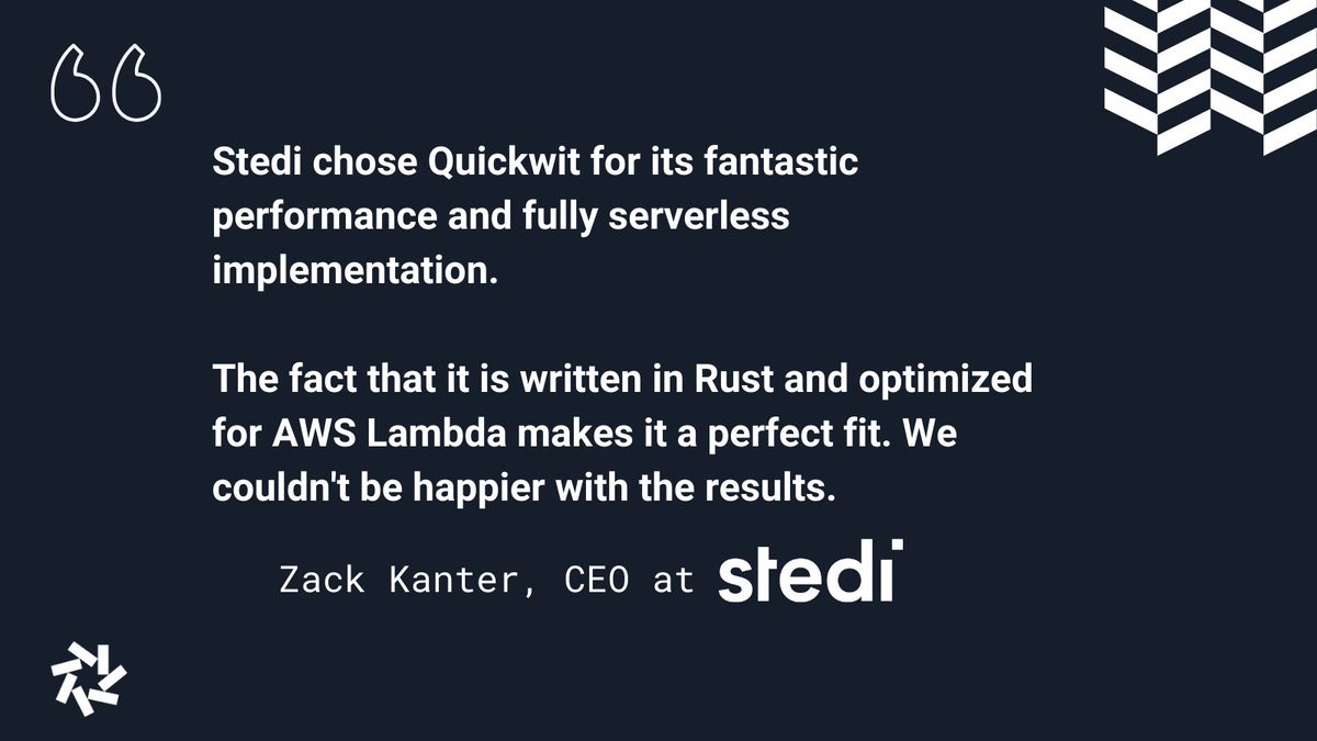 FrancoisMassot's tweet image. Super proud to work with @zackkanter, @ShortJared, and @stedi engineers to power their multi-tenant log search with Quickwit Lambdas.

&quot;It scales from zero cost at rest to practically infinite volume.&quot; 

❤️❤️❤️

Thank you for choosing @Quickwit_Inc !