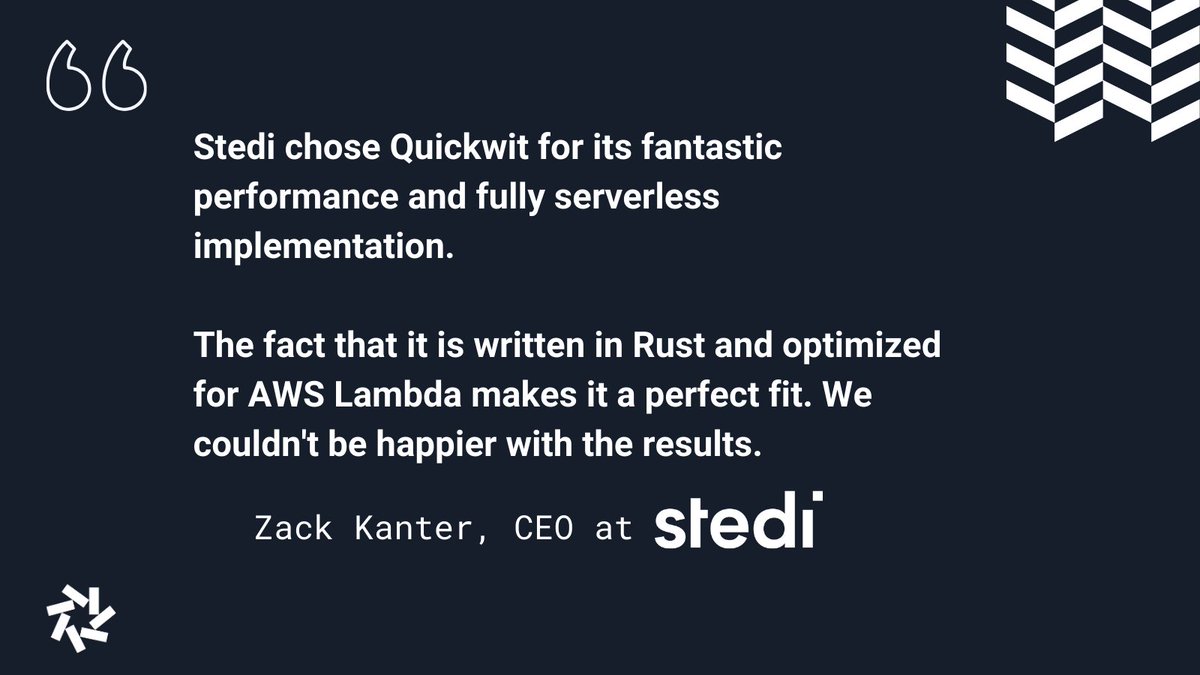 Super proud to work with @zackkanter, @ShortJared, and @stedi engineers to power their multi-tenant log search with Quickwit Lambdas. 'It scales from zero cost at rest to practically infinite volume.' ❤️❤️❤️ Thank you for choosing @Quickwit_Inc !