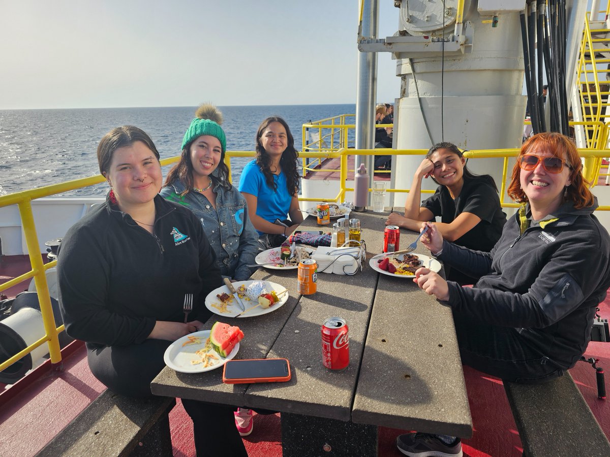 JR Academy Expedition 402T. Weaving our stories with science to build bridges. The calm, flat waters of the #Mediterranean made it a perfect day for a barbecue during transit! 📷 Carol Cotterill & IODP @anzic_iodp #Exp402T #FireToFlood #JRAcademy2024