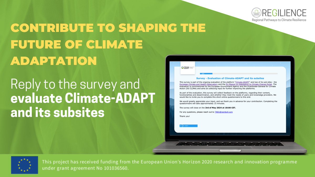 🌿Shape the future of climate adaptation! Participate in our survey on Climate-ADAPT and related platforms. Your feedback matters! Survey closes May 3rd. Take it now: bit.ly/3xL5GHN 🌍 #ClimateAction #ClimateChange #Survey