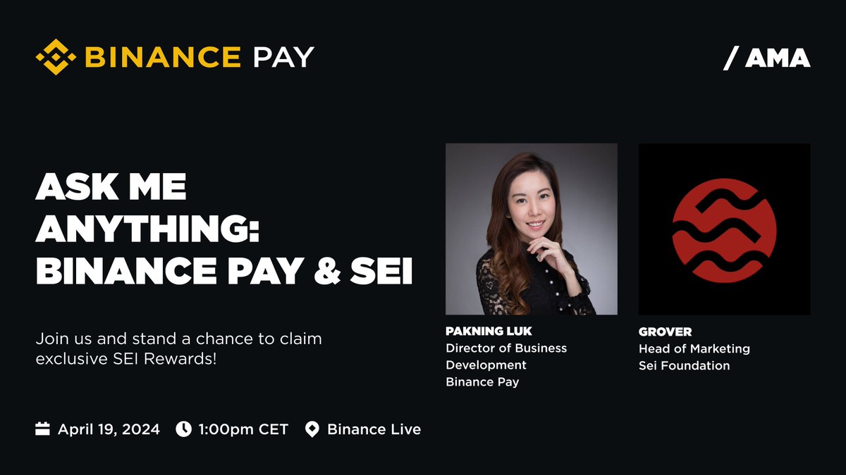 Join us today on #Binance Live for an AMA with <a href="/SeiNetwork/">Sei 🔴</a>!

🗓️ April 19, 2024.
⏰ 11:00 UTC.

There will be a share of $1,000 in $SEI up for grabs, so don't miss out.

Set a reminder ➡️ binance.com/en/live/video?…