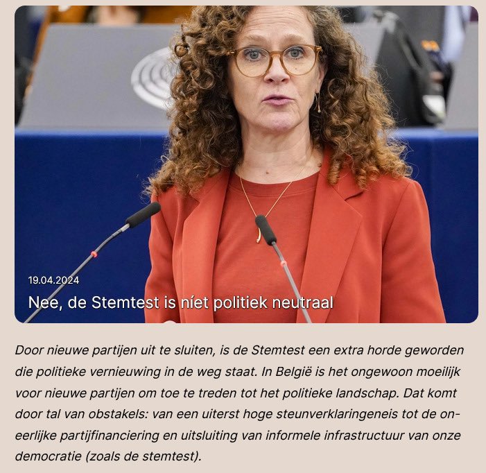 Door nieuwe partijen uit te sluiten, is de Stemtest een extra horde geworden die politieke vernieuwing in de weg staat. Een gemiste kans met grote gevolgen. Mijn artikel over deze weliswaar nuttige tool voor kiezers ⬇️ sophieintveld.eu/nl/nee-de-stem…