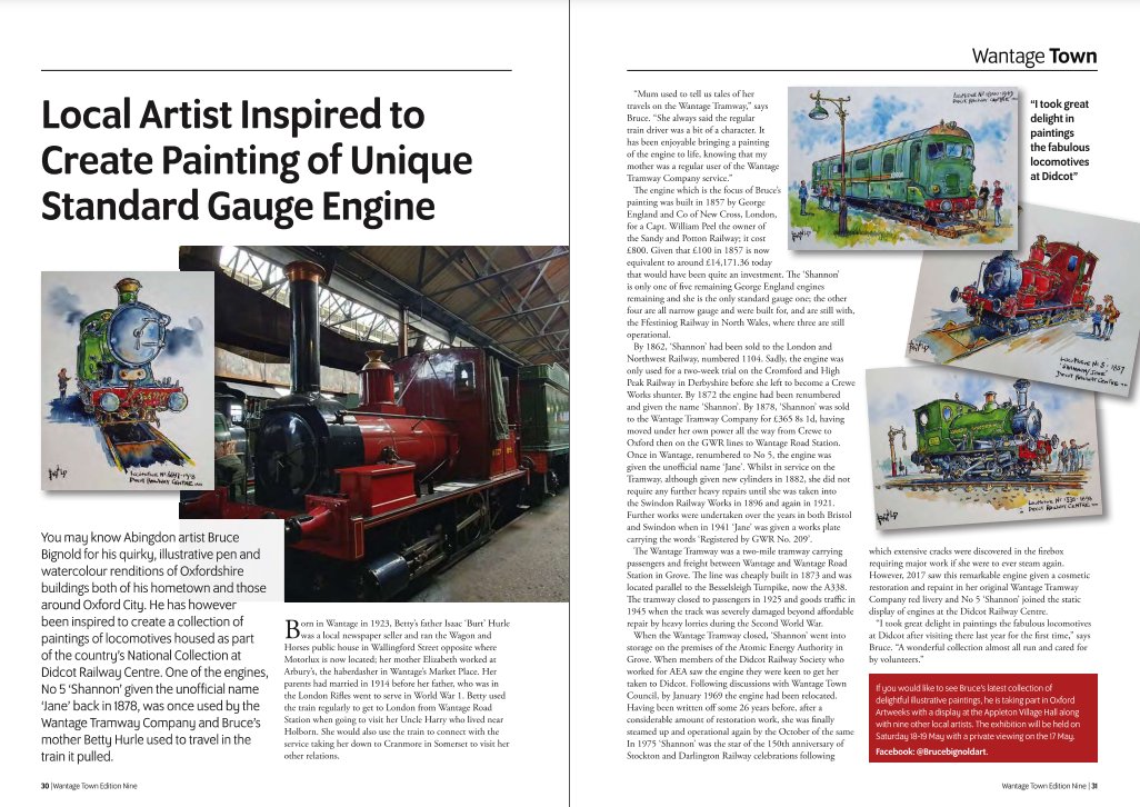 For your 'coffee time read today', meet Artweeks artist Bruce Bignold who was inspired to create paintings of unique standard gauge engines, as seen in the spring edition of Wantage Town magazine. See the pdf here: artweeks.org/sites/default/…