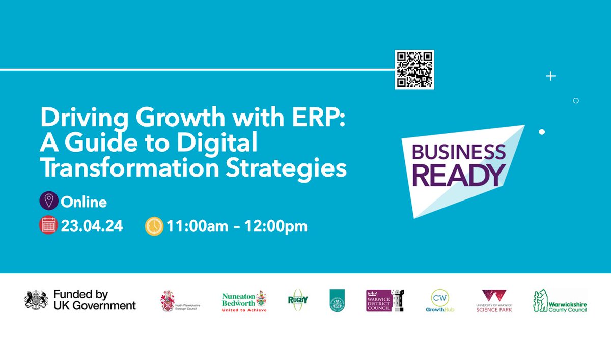 Driving Growth with ERP: A Guide to Digital Transformation Strategies. 🌐 Online 📅 Tuesday, 23 April 🕚 11:00am to 12:00pm eventbrite.co.uk/e/driving-grow…