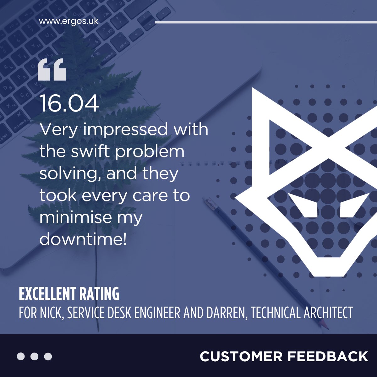 We've just received a lengthy praise for Nick's and Darren's work on a complex connectivity compliance issue. Congratulations on your Accuracy, Great Communication, Helpfulness and Response Time!

#cybersecurity #technology #msp #itservices #itmanagedservices #it #london