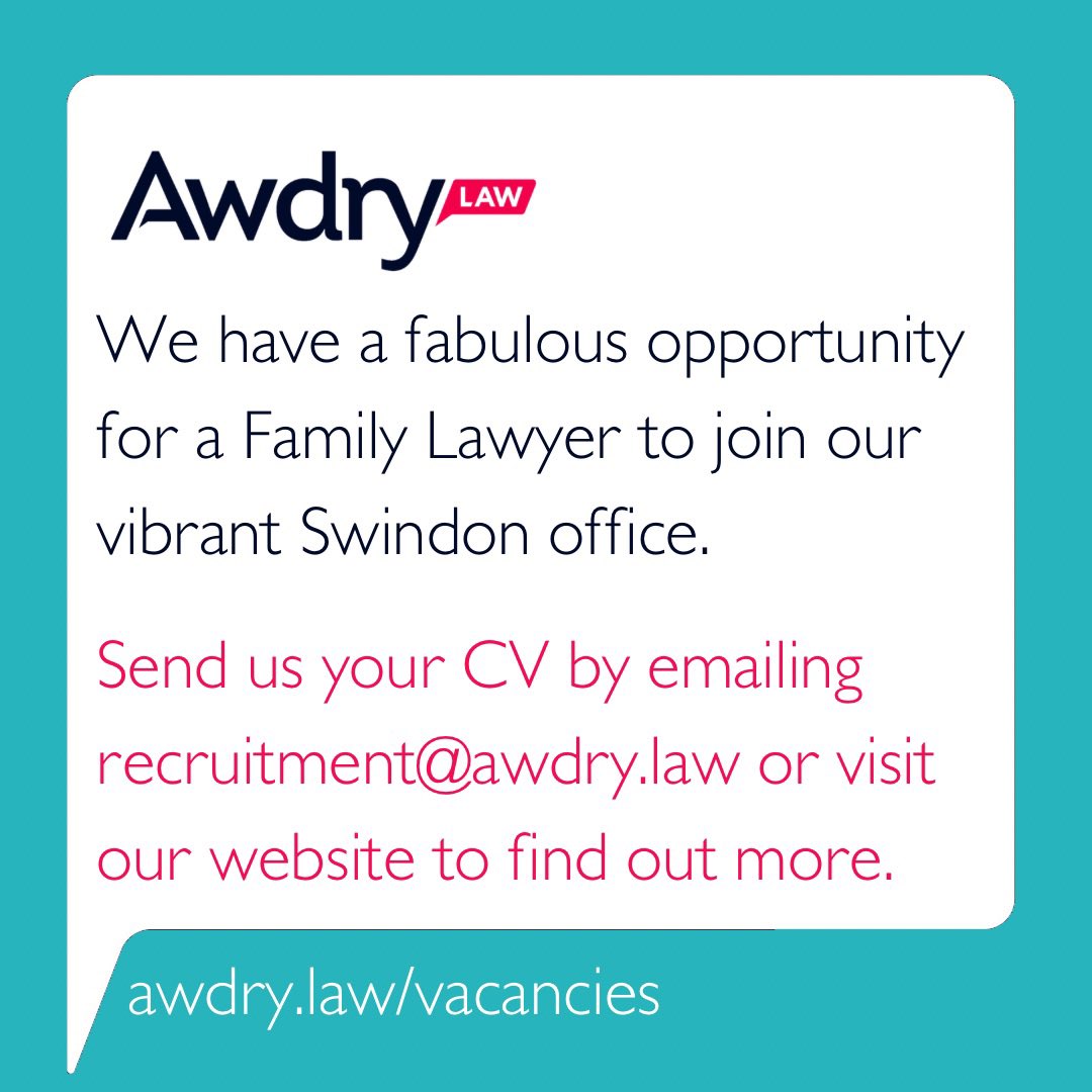 We have a fabulous opportunity for a Family Lawyer to join our Swindon office.

We are looking for someone with drive and ambition who wants to seize this magnificent opportunity.

Interested? We would love to hear from you… awdry.law/careers/vacanc…