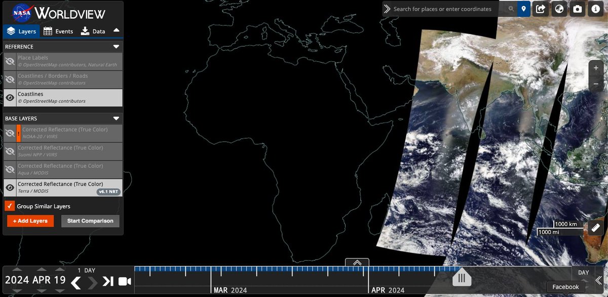 NASA's Earthdata Search provides user-friendly access to EOSDIS services, facilitating the discovery, filtering, visualization, and retrieval of Earth science data: worldview.earthdata.nasa.gov