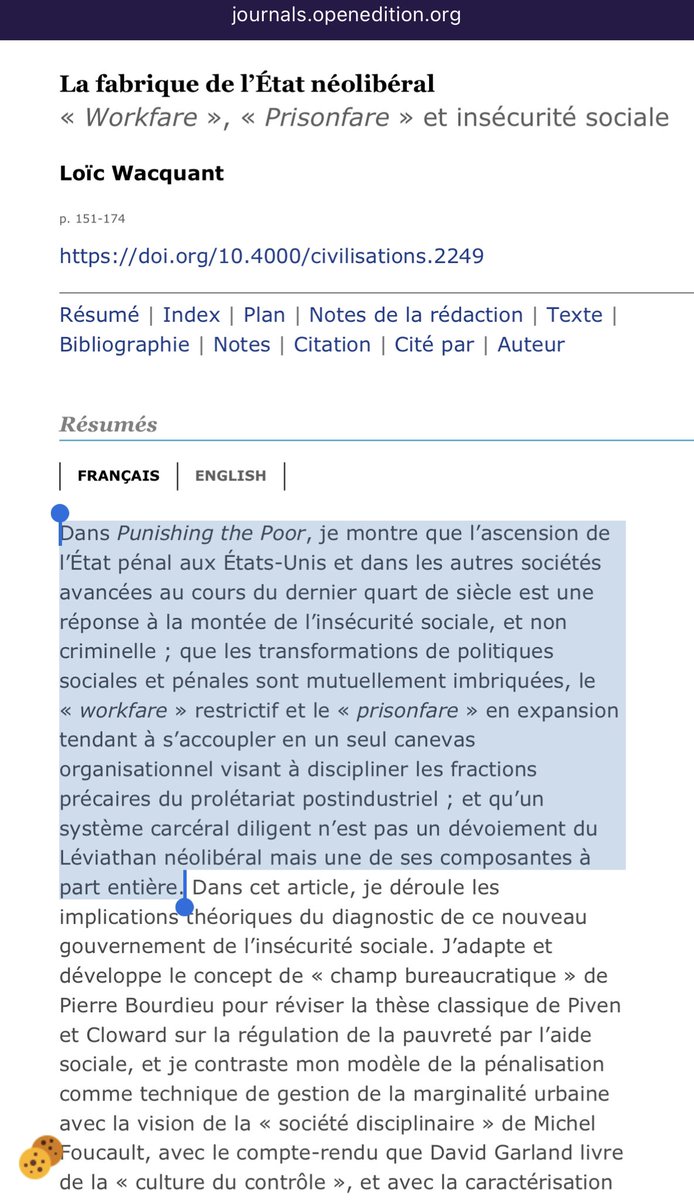 Soit on continue de réagir en vain à chaque annonce et agissement anti-social fascisant de ce gouvernement, soit on prend acte de la trajectoire d’ensemble* pour la modifier nous-mêmes.

#GrèveGénérale (au moins)

* « La fabrique de l’État néolibéral »
journals.openedition.org/civilisations/…